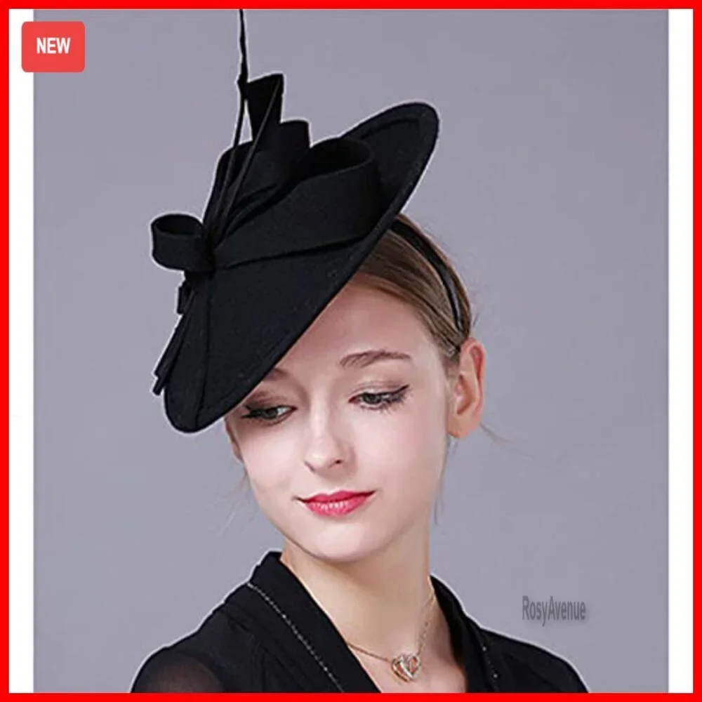 Wool Felt Fedora Hat Adjustable Fit Feathers Elegant Wedding Church Festival